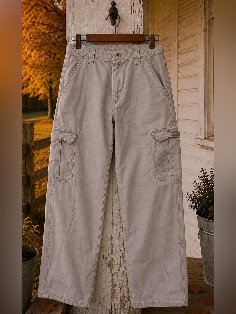 Wrangler Authentic Issue Mens 30x30 Gray Cargo Pants Y2K Workwear Utility